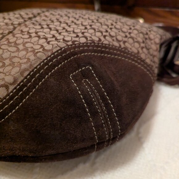 Vintage Coach 2158 Brown Signature Logo Suede Leather Hobo Shoulder - Picture 10 of 16
